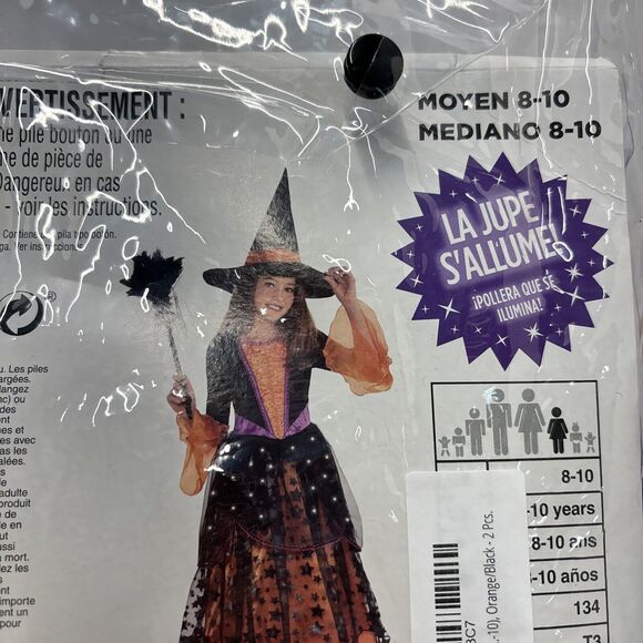 Magical Witch Costume Halloween Fancy Dress Size 8-10 Skirt Lights‎ Up W/Hat - Picture 6 of 6